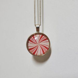 Handmade Peppermint Swirl Glass Bezel Necklace